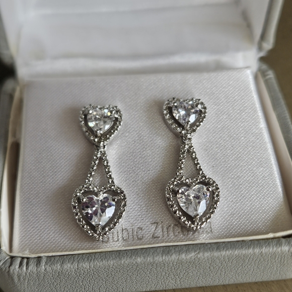 NWT Sterling Silver-Plated Cubic Zirconia Heart Pendant Necklace & Earrings Set - Picture 2 of 16